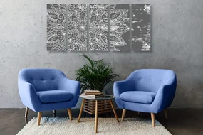 Tablou 5-piese textură de Mandala în design alb-negru