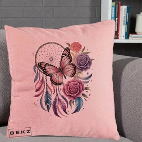 Perna Personalizata Prinzator de Vise cu Fluture si Trandafiri, 40x40 cm, Roz, Husa Detasabila, Perna Inclusa, BEKZ®