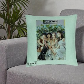 Perna Personalizata K-pop BLACKPINK Foto Grup, 40x40 cm, Verde Menta, Husa Detasabila, Perna Inclusa, BEKZ®