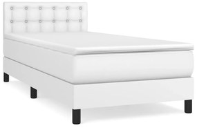 3141090 vidaXL Pat box spring cu saltea, alb, 80x200 cm, piele ecologică