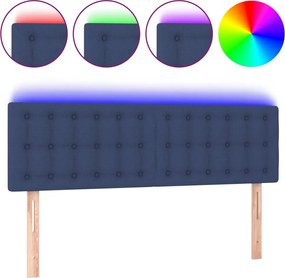 vidaXL Tăblie de pat cu LED, albastru, 144x5x78/88 cm, textil