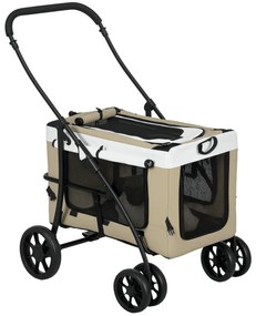 PawHut Cărucior pliabil animale câine pisică landou detașabil pentru umăr 4 roți 81 x 58 x 97,5 cm kaki | Aosom Romania