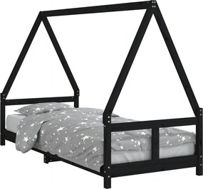 vidaXL Cadru de pat pentru copii, negru, 80x200 cm, lemn masiv de pin