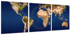 Tablou - Harta lumii (cu ceas) (90x30 cm)