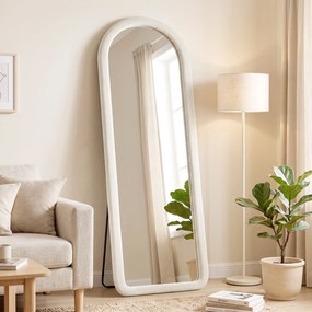 HOMCOM Oglindă  de Podea 160x60 cm, cu Arcadă, Ramă din Flanelă, Alb Crem | Aosom Romania