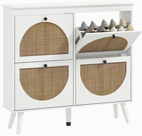 HOMCOM Dulap de pantofi 4 plier 20 de perechi raft ajustabil stil boem picioare din lemn masiv 105 x 24 x 97.5 cm alb | Aosom Romania
