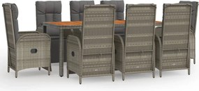 vidaXL Set mobilier grădină cu perne, 9 piese, gri, poliratan