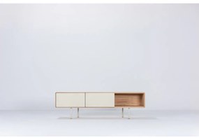 Comodă TV albă/în culoare naturală din lemn de stejar 160x48 cm Fina – Gazzda