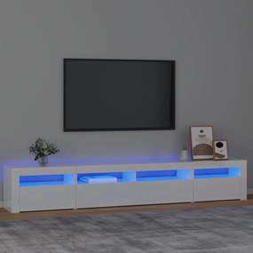 3152726 vidaXL Comodă TV cu lumini LED, alb extralucios, 240x35x40cm
