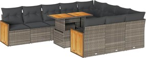 vidaXL Set canapele grădină perne 11 piese, gri, poliratan/lemn acacia