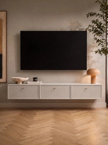 Comodă TV suspendată Lorini 200 cm cu sertare - cașmir / mânere aurii T-bar