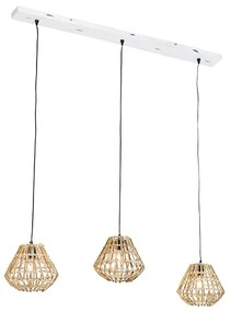 Lampă suspendată din bambus cu formă alungită albă cu 3 lumini - Canna Diamond