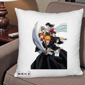 Perna Personalizata Bleach Grup Complet Ichigo si Prietenii, 40x40 cm, Alb Pufos, Husa Detasabila, Perna Inclusa, BEKZ®