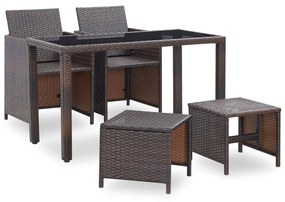 42525 vidaXL Set mobilier de exterior cu perne, 5 piese, maro, poliratan