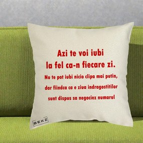 Cadou pentru Iubita - Perna Personalizata Azi Te Voi Iubi, 40x40 cm, Ecru, Husa Detasabila, Perna Inclusa, BEKZ®