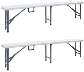 vidaXL Bănci de grădină pliabile, 2 buc., alb, 180 cm, HDPE