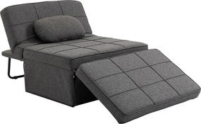 HOMCOM Canapea extensibilă cu Spătar Reglabil pe 5 Nivele și Pernă Suplimentară, 95x179x78 cm, Gri | Aosom Romania