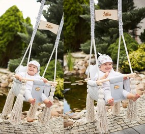 Leagan pentru copii si bebelusi, Catifea Velvet, perna detasabila ursulet Teddy Vintage Beige