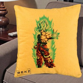 Perna Personalizata Dragon Ball Goku Ultra Instinct Blue, 40x40 cm, Galben, Husa Detasabila, Perna Inclusa, BEKZ®