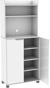 Dulap Multifunctional Adore Diamond, 2 usi, 6 rafturi, cu rotile, Alb Lucios, 73 x 172 x 36 cm