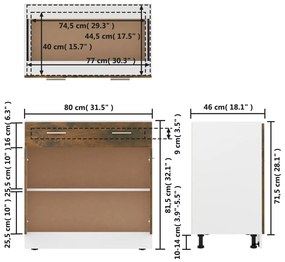 Dulap inferior de chiuveta, stejar fumuriu, 80x46x81,5 cm, lemn Stejar afumat, 1