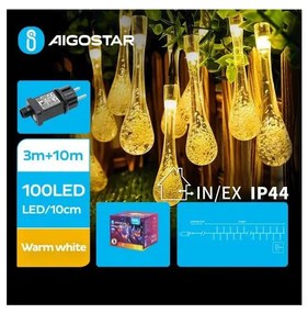 Aigostar - Ghirlandă luminoasă LED de exterior, 100 LED, 8 funcții, 13 m, IP44, alb cald