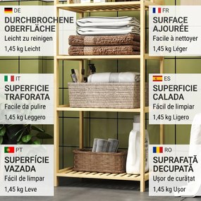 HOMCOM Raft de Depozitare pentru Baie cu 7 Niveluri, 44x33x180 cm, Lemn Natural | Aosom Romania