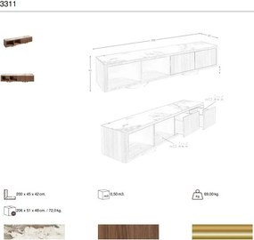 Comoda TV din furnir de nuc cu blat marmura portelanata Walnut