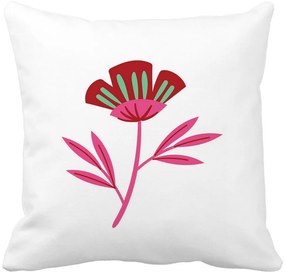 Perna Decorativa Patrata Florale Red Paradise, 40x40 cm, Alba, Mata, Husa Detasabila, Burduf