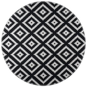 Covor negru-alb lavabil rotund ø 80 cm – Vitaus