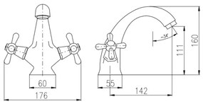 RAV Slezák MK128.0CMATSM - Baterie pentru lavoar MORAVA RETRO, 16 cm, negru/alamă