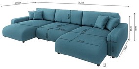 Colțar turcoaz extensibil, cu spațiu de depozitare, cu tapițerie din catifea reiată Sara – Ropez
