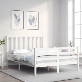 3193787 vidaXL Cadru de pat cu tăblie, alb, 120x200 cm, lemn masiv