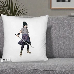 Perna Personalizata Naruto Sasuke Uchiha cu Sabia, 40x40 cm, Alb Pufos, Husa Detasabila, Perna Inclusa, BEKZ®