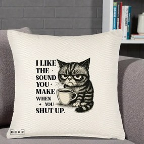 Perna Decorativa I Like the Sound You Make Pisica, 40x40 cm, Crem Reliefat, Husa Detasabila, Perna Inclusa, BEKZ®