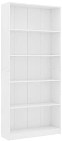 800918 vidaXL Bibliotecă cu 5 rafturi, alb, 80 x 24 x 175 cm, PAL
