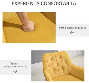 Scaun capitonat HOMCOM, cu Invelis cu textura de Catifea si Baza, Fotoliu pentru Casa si Birou 70x66.5x82cm Galben | Aosom RO