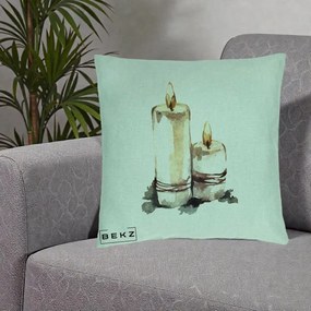 Perna Decorativa Lumanari Acuarela Iarna, 40x40 cm, Verde Menta, Husa Detasabila, Perna Inclusa, BEKZ®