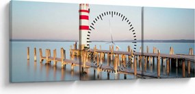 Tablou cu far la răsărit de soare (cu ceas) (90x30 cm)