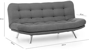 Canapea extensibila Misa Sofabed, Futon, 3 locuri, 198x128 cm, metal, gri