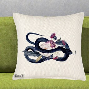 Perna Decorativa Sarpe Negru cu Flori Gothic, 40x40 cm, Crem Reliefat, Husa Detasabila, Perna Inclusa, BEKZ®