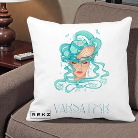 Perna Personalizata Zodiac Varsator Cowgirl, 40x40 cm, Alba Mata, Husa Detasabila, Perna Inclusa, BEKZ®