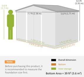 Outsunny Magazie de grădină exterioară 3,6 m² 236x171x191 cm cu uși culisante și fante de ventilație Verde | Aosom Romania