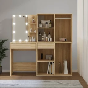 3082029 vidaXL Masă toaletă cu LED/2 dulapuri, stejar sonoma, lemn prelucrat