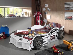 Pat Mașină de Curse Auto pentru Copii, 90x200 cm, Alb (MDF) – Vipack