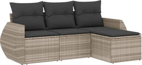 vidaXL Set canapea de grădină cu perne, 4 piese, gri deschis poliratan