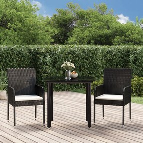3185155 vidaXL Set mobilier de grădină cu perne, 3 piese, negru, poliratan