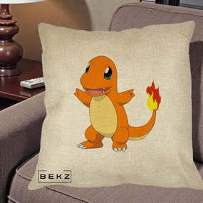 Perna Personalizata Charmander Pokemon, 40x40 cm, Crem, Husa Detasabila, Perna Inclusa, BEKZ®