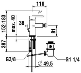 Baterie de bideu + supapă cu preaplin LAUFEN H3410810041141 LUA crom lucios