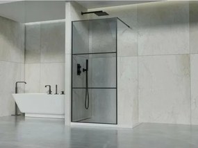 Paravan de dus tip Walk-In Inter Ceramic profil negru mat - sticla fumurie cu lini negre 90x190 cm